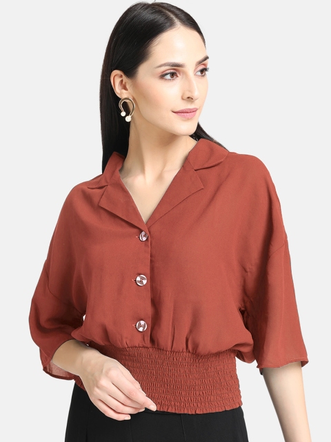 

Kazo Women Rust Brown Regular Fit Solid Casual Shirt