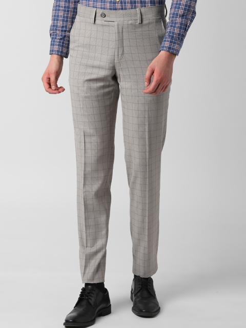 

Peter England Men Grey Slim Fit Checked Formal Trousers