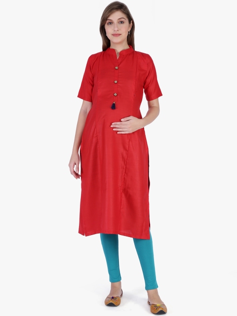 

MomToBe Women Red Solid Maternity Straight Kurta