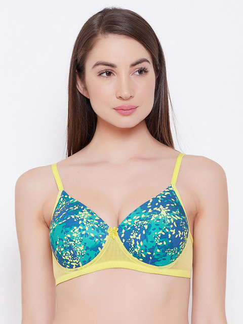 

Clovia Padded Non-Wired Printed T-Shirt Bra, Yellow