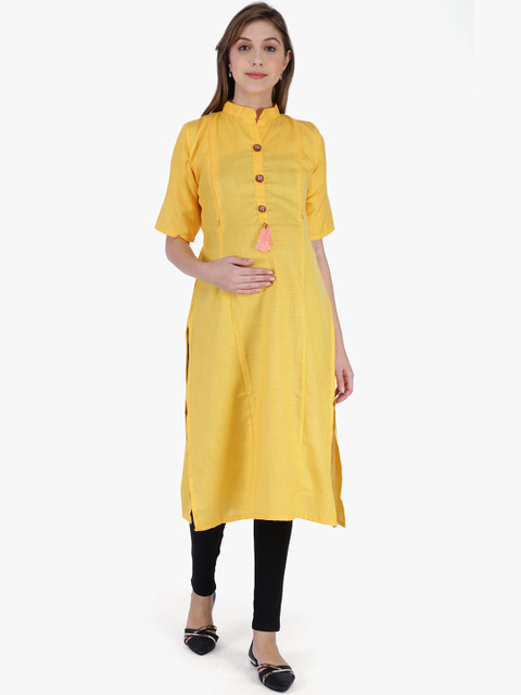 

MomToBe Women Yellow Solid Maternity Straight Kurta