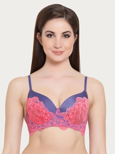 

Clovia Padded Underwired T-Shirt Bra With Lace, Pink