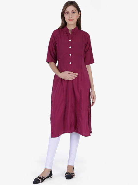 

MomToBe Women Pink Solid Maternity Straight Kurta