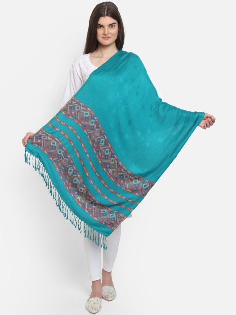 

Anekaant Women Turquoise Blue Woven Design Shawl