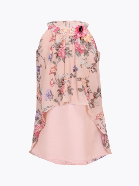 

CUTECUMBER Girls Peach-Coloured Floral Printed A-Line Dress