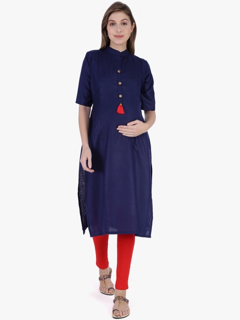 MomToBe Women Blue Solid Maternity Straight Kurta