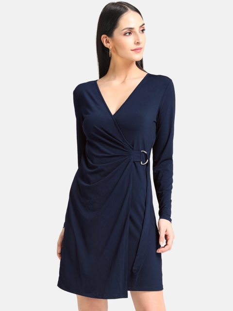 

Kazo Women Navy Blue Solid Wrap Dress