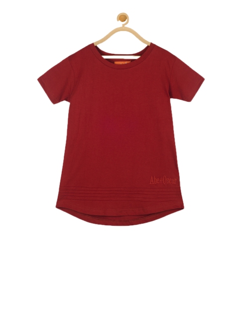 

Olele Girls Red Solid Round Neck T-shirt
