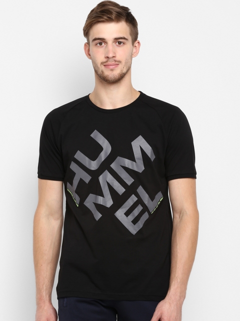 

hummel Men Black & Grey Printed Round Neck T-shirt
