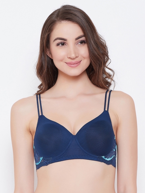 

Clovia Padded Non-Wired Full Cup T-Shirt Bra With Lace, Blue