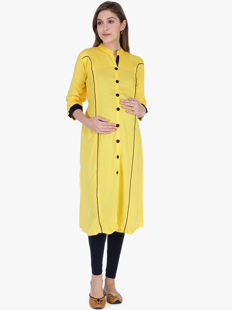 

MomToBe Women Yellow Solid Maternity Straight Kurta