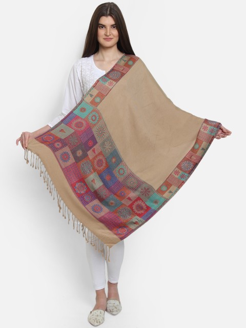 

Anekaant Women Beige & Pink Floral Woven Design Shawl