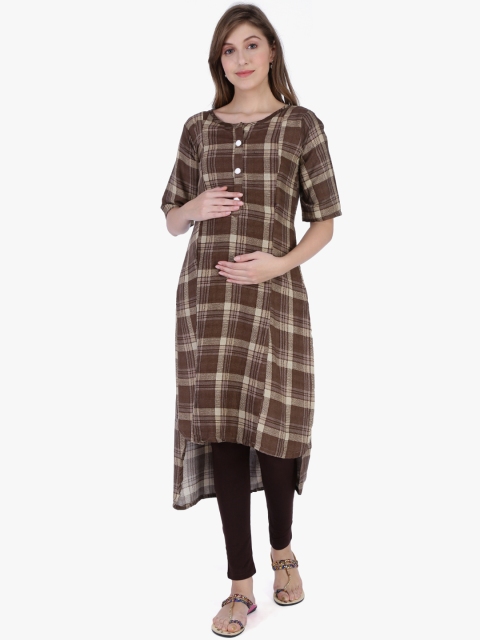 

MomToBe Women Brown Checked Maternity Straight Kurta