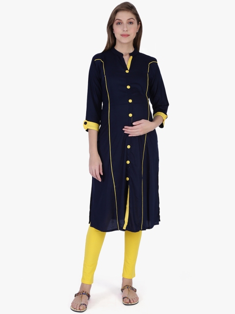 

MomToBe Women Blue Solid Maternity Straight Kurta