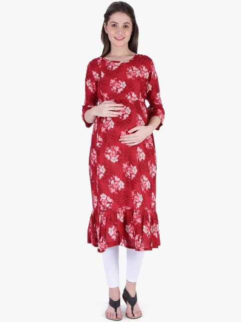 

MomToBe Women Red Printed Maternity A-Line Kurta