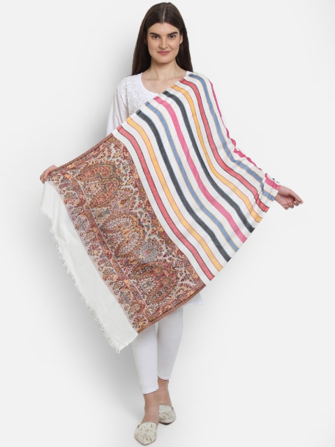 

Anekaant Women White & Brown Striped Shawl