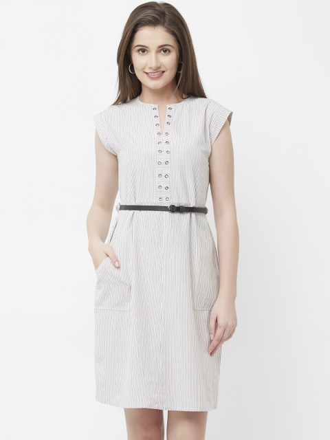 

109F Women Off-White & Grey Striped Fit and Flare Dress