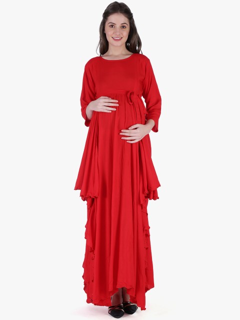 

MomToBe Women Solid Red Maternity Maxi Dress