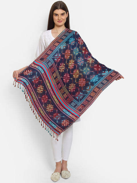 

Anekaant Women Navy Blue & Pink Woven Design Shawl