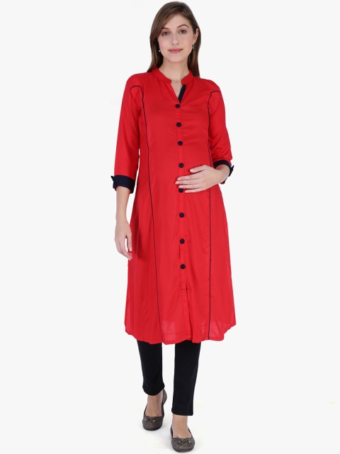 

MomToBe Women Red Solid Maternity Straight Kurta