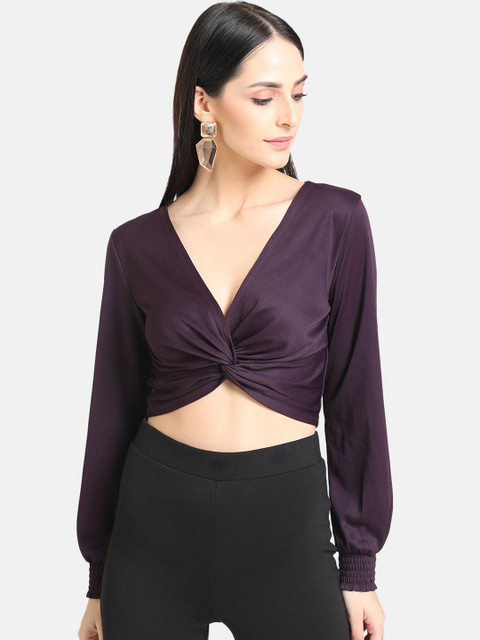 

Kazo Women Purple Solid Crop Top