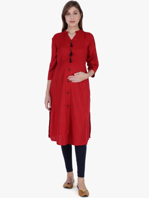 

MomToBe Women Red Solid Maternity Straight Kurta