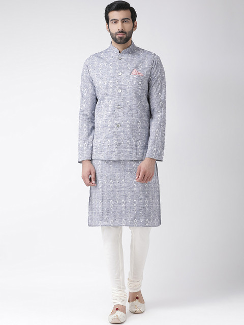 

KISAH Men Blue & White Printed Kurta Set & Jacket