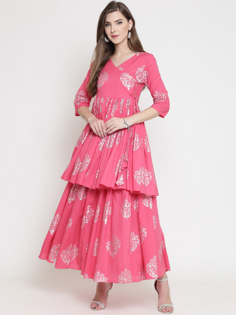 

Sera Women Pink & Silver-Toned Printed Maxi Dress