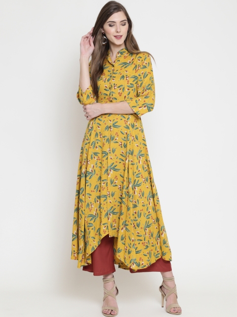 

Sera Women Mustard Yellow Printed A-Line Kurta