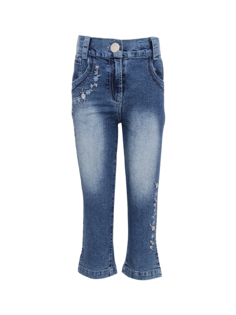 CUTECUMBER Girls Blue & Cream-Coloured Regular Fit Mid-Rise Clean Look Jeans