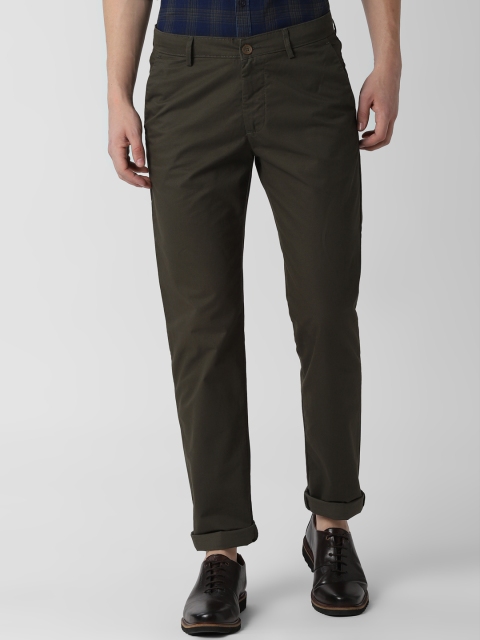 

Peter England Casuals Men Olive Brown Slim Fit Solid Regular Trousers