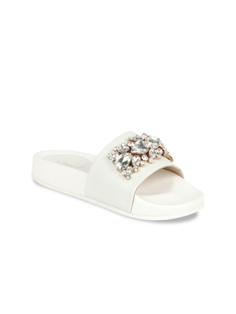 

Saint G Women White Embellished Leather Open Toe Flats