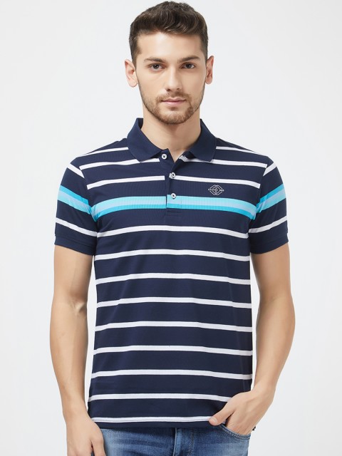 

Status Quo Men Blue Striped Polo Collar T-shirt