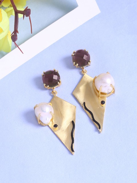 

Shoshaa Gold-Toned & Purple Geometric Drop Earrings