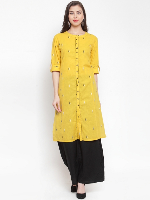 

Kiaasa Women Yellow & Brown Printed Straight Kurta