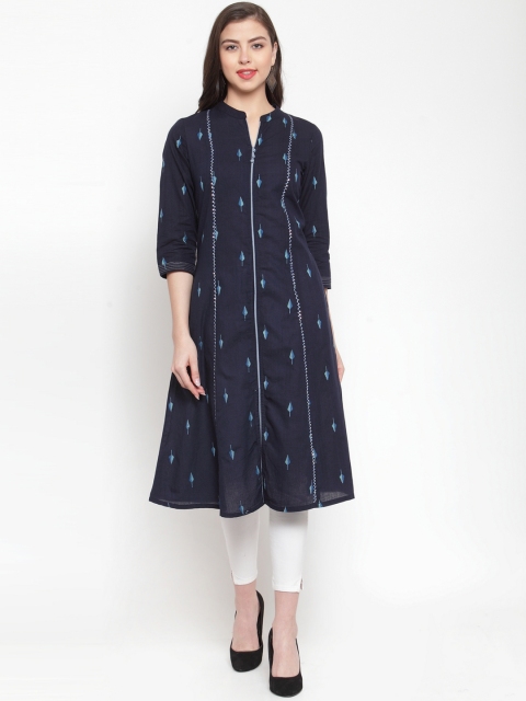 

Kiaasa Women Navy Blue Printed A-Line Kurta