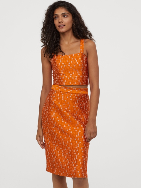

H&M Women Orange Pencil Skirt