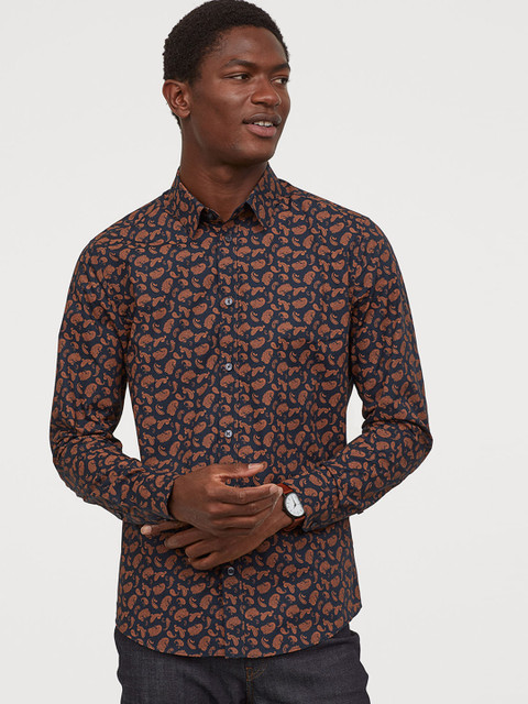 

H&M Men Blue Printed Easy-Iron Shirt Slim Fit