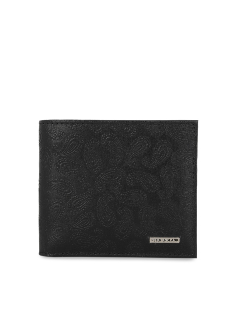 

Peter England Men Black Self Design Two Fold Leather Wallet