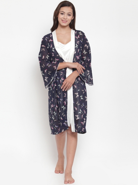 

Claura White Solid Nightdress with Robe