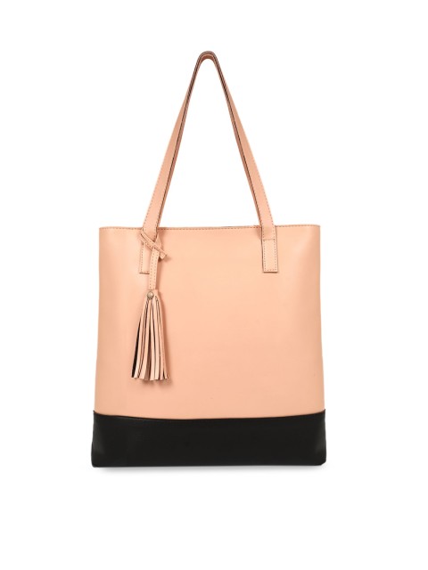 

Toteteca Peach-Coloured & Black Colourblocked Shoulder Bag