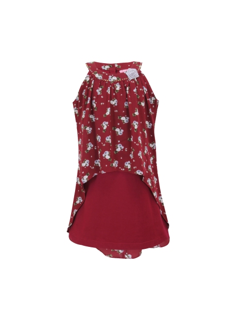 

CUTECUMBER Girls Printed Maroon A-Line Dress
