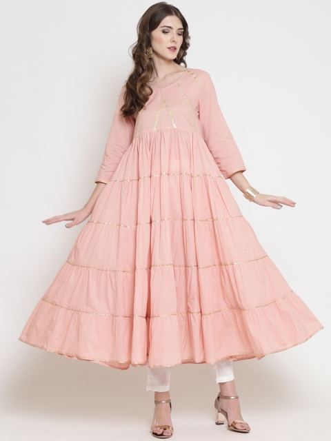 

Sera Women Peach-Coloured Solid Tiered Anarkali Kurta