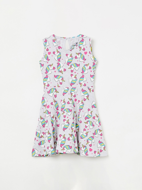 

Fame Forever by Lifestyle Girls Grey Melange & Pink Printed Fit and Flare Dress
