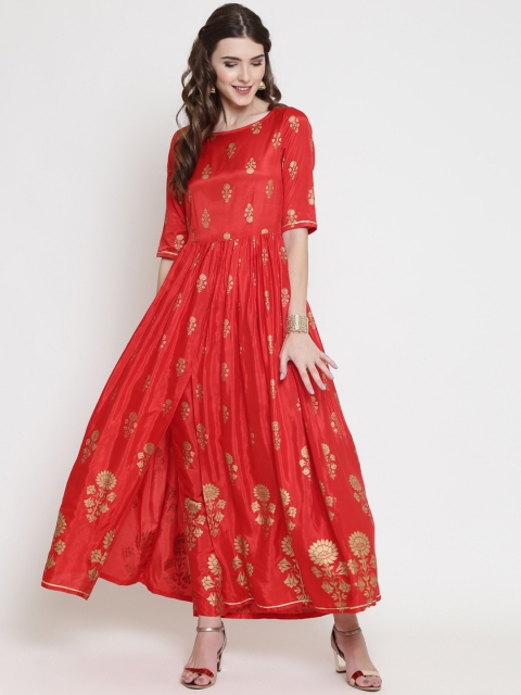 

Sera Women Red & Gold-Toned Printed A-Line Kurta