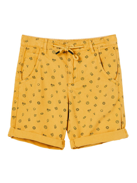 

Fame Forever by Lifestyle Boys Mustard Yellow & Black Printed Slim Fit Regular Shorts