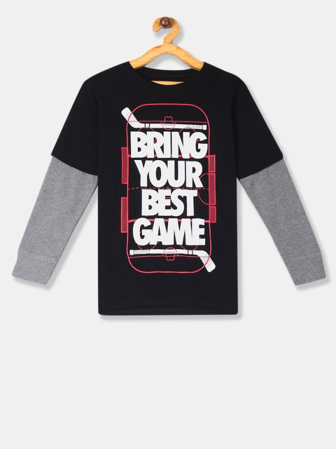 

The Childrens Place Boys Black Printed Round Neck Pure Cotton T-shirt