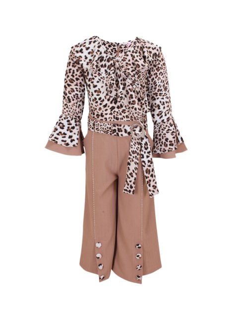 

CUTECUMBER Girls Off-White & Brown Printed Culotte Jumpsuit