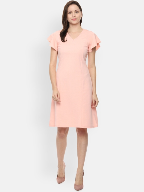 

Van Heusen Women Solid Peach-Coloured Fit and Flare Dress