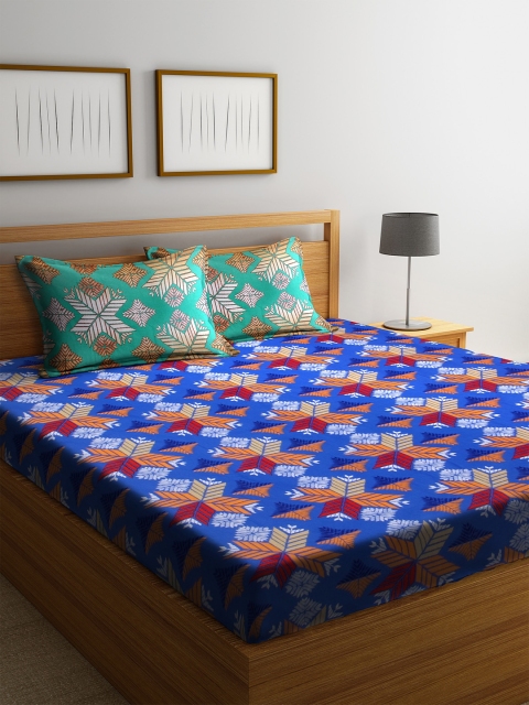 

BOMBAY DYEING Blue & Green Abstract 120 TC Cotton 1 Queen Bedsheet with 2 Pillow Covers
